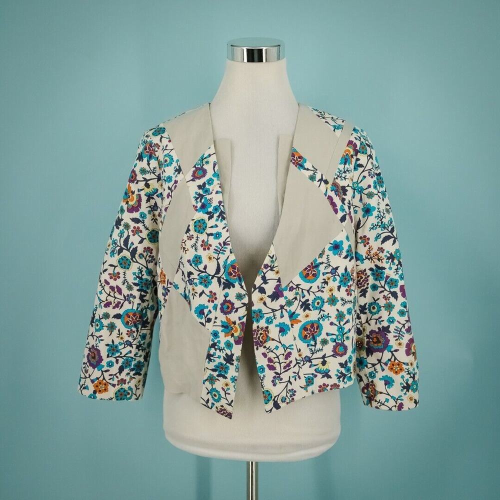 Elevenses Anthropologie Size 14 Patchwork Petal Floral Open Blazer Jacket